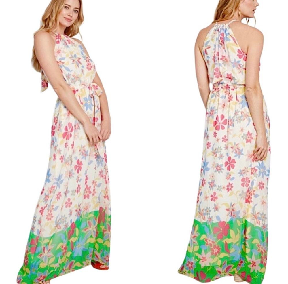 ModCloth Illuminated Elegance Cream Multi Floral Chiffon Maxi Dress Medium